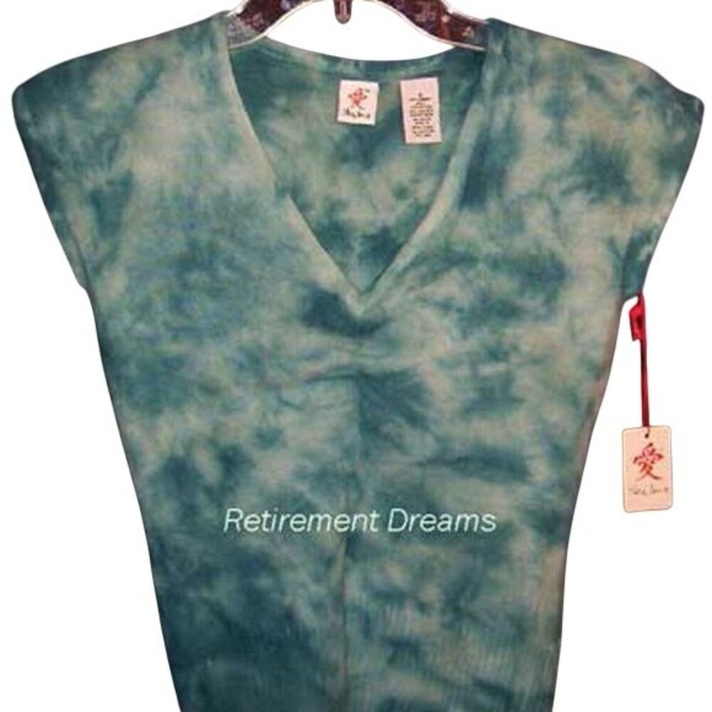Like Love Size XL Juniors Sweater Shell Tie Dye V Neck Cap Sleeve Top Teal Blue